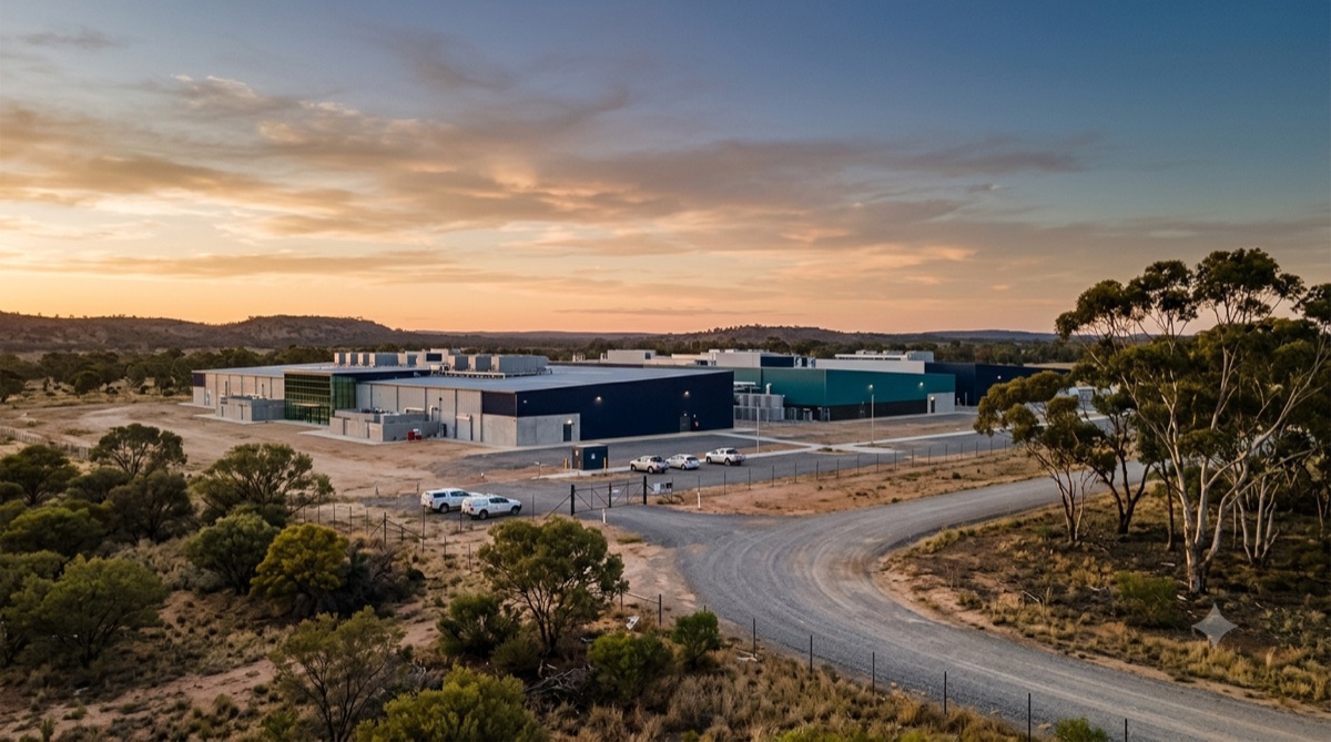 A large data centre set in the Australian landscape at sunset, the big operators the new rules target