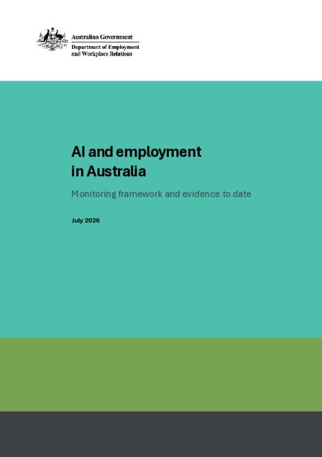 Cover of the DEWR report, AI and employment in Australia, July 2026