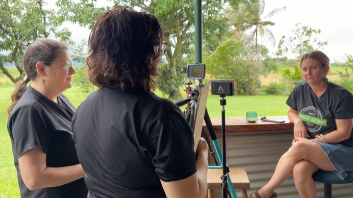 Filming an interview on location
