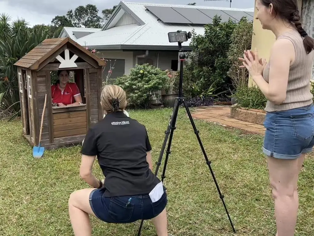 Video production training in front of the Tanks Art Centre in Cairns